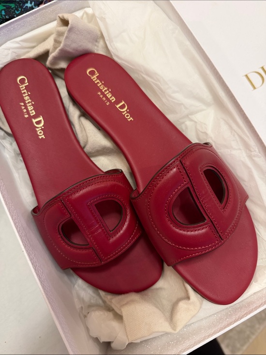 Dior Shoes - Dior Burgundy Leather Slide Mules